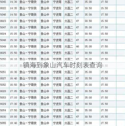 镇海到象山汽车时刻表查询