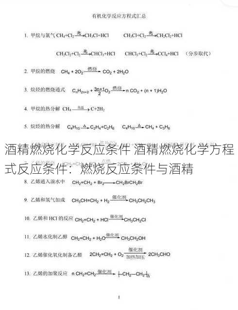 酒精燃烧化学反应条件 酒精燃烧化学方程式反应条件：燃烧反应条件与酒精