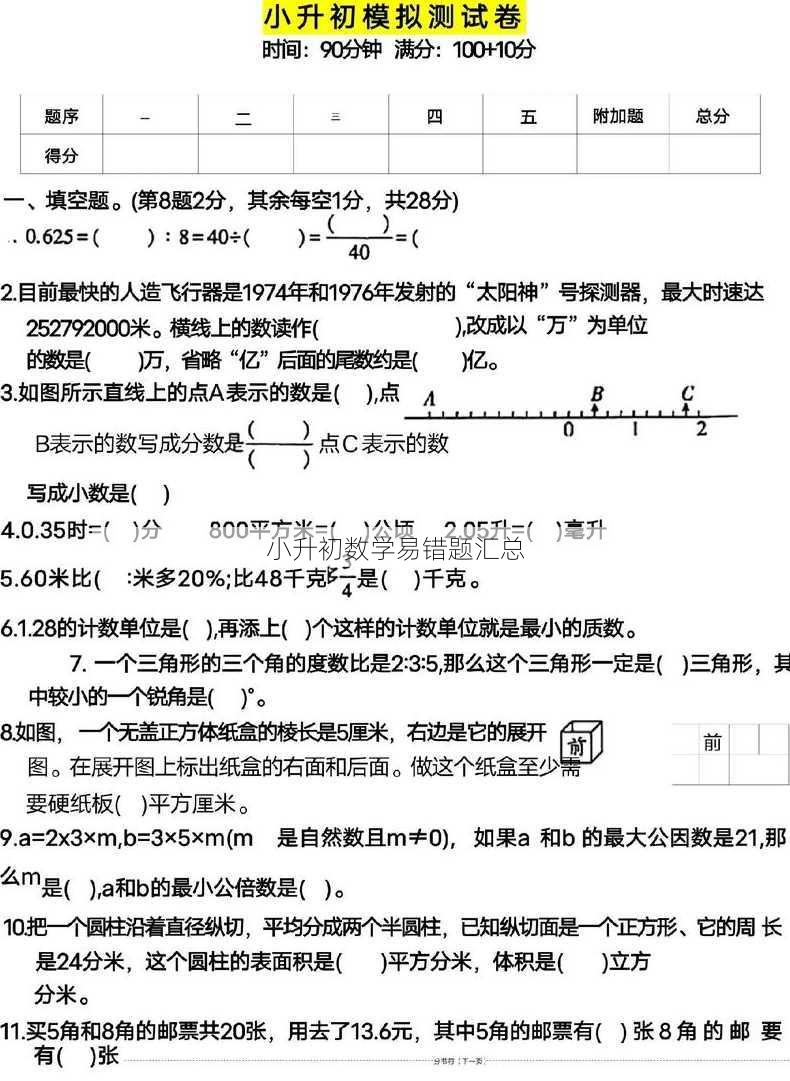 小升初数学易错题汇总