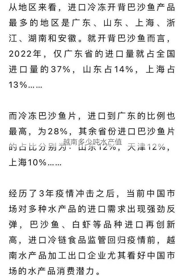 越南多少吨水产值