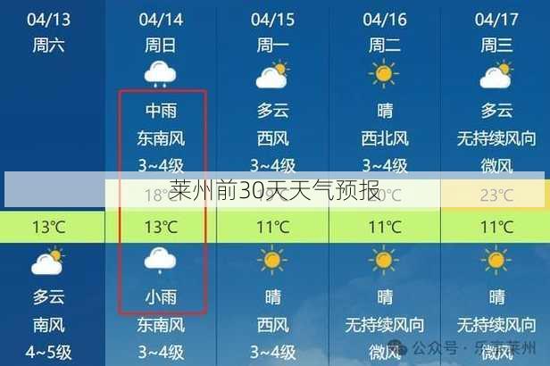 莱州前30天天气预报