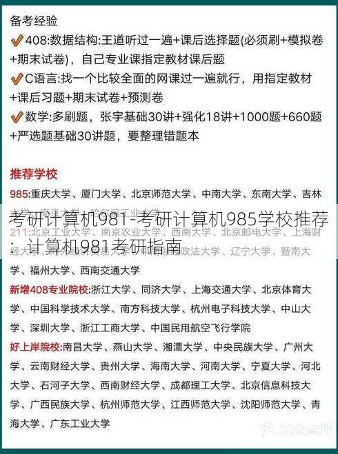 考研计算机981-考研计算机985学校推荐：计算机981考研指南