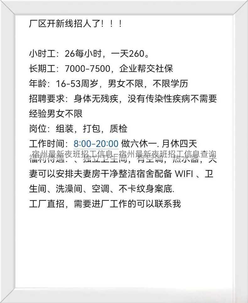 宿州最新夜班招工信息—宿州最新夜班招工信息查询