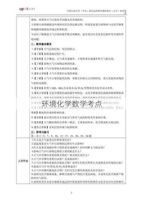 环境化学数学考点