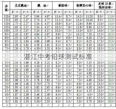 湛江中考铅球测试标准