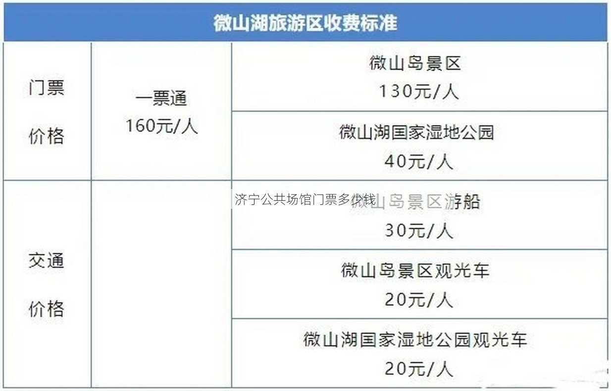 济宁公共场馆门票多少钱