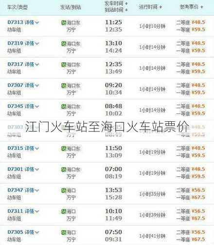 江门火车站至海口火车站票价