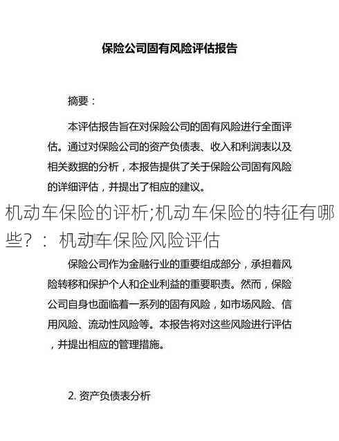 机动车保险的评析;机动车保险的特征有哪些？：机动车保险风险评估