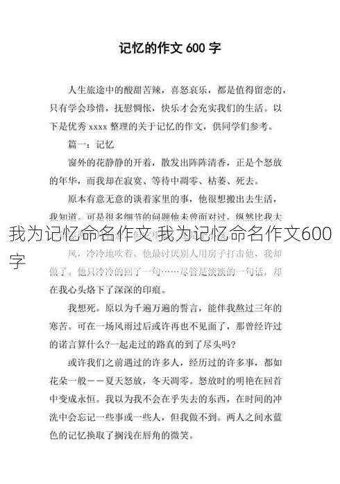 我为记忆命名作文 我为记忆命名作文600字