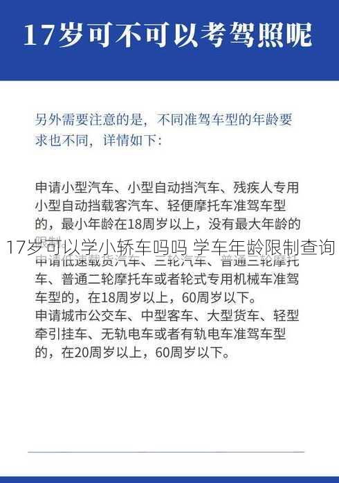 17岁可以学小轿车吗吗 学车年龄限制查询