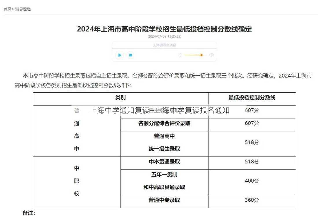 上海中学通知复读—上海中学复读报名通知