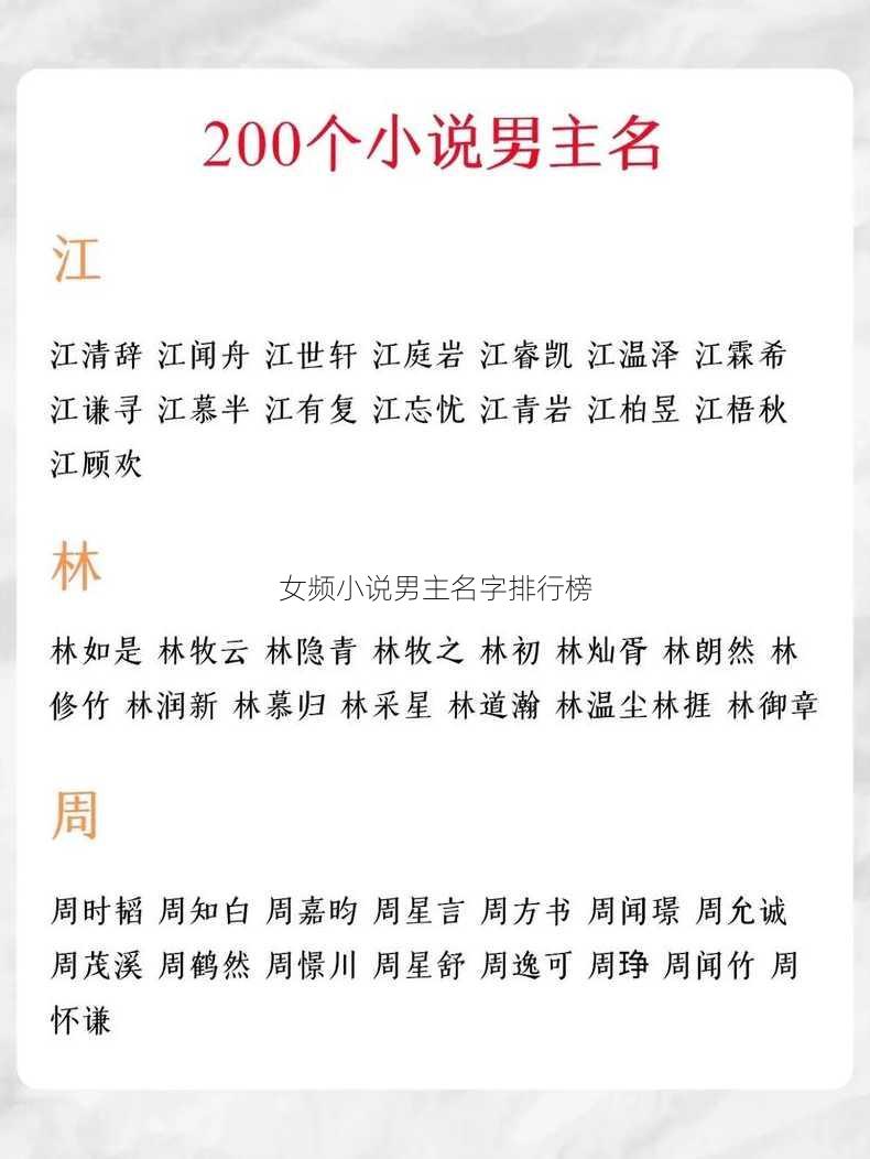 女频小说男主名字排行榜