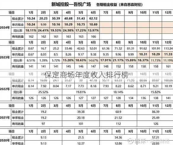 保定商场年度收入排行榜