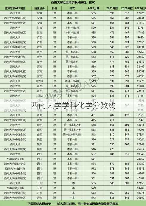 西南大学学科化学分数线