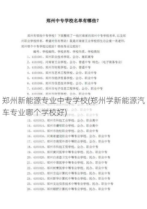 郑州新能源专业中专学校(郑州学新能源汽车专业哪个学校好)