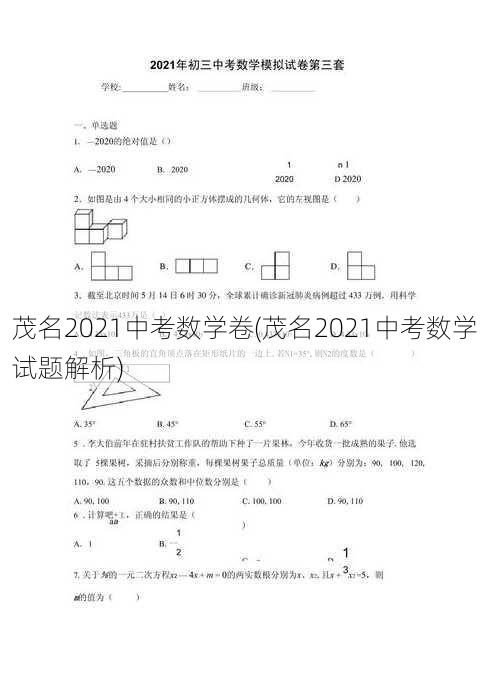 茂名2021中考数学卷(茂名2021中考数学试题解析)