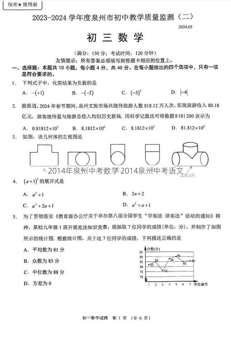 2014年泉州中考数学 2014泉州中考语文