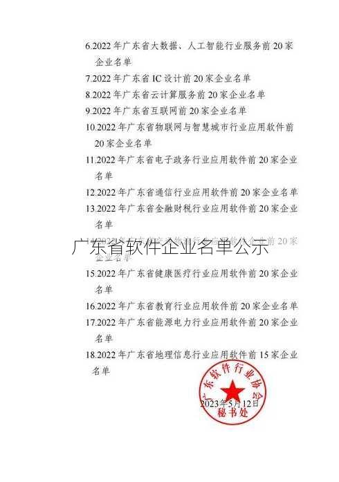 广东省软件企业名单公示