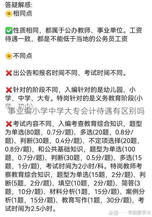 事业编小学中学大专会计待遇有区别吗