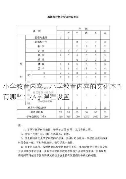 小学教育内容、小学教育内容的文化本性有哪些：小学课程设置