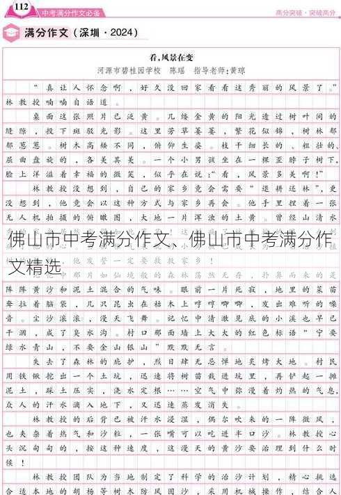 佛山市中考满分作文、佛山市中考满分作文精选