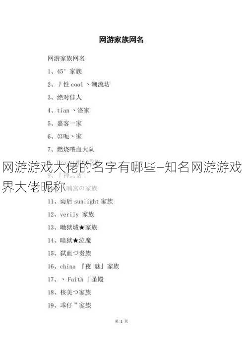 网游游戏大佬的名字有哪些—知名网游游戏界大佬昵称