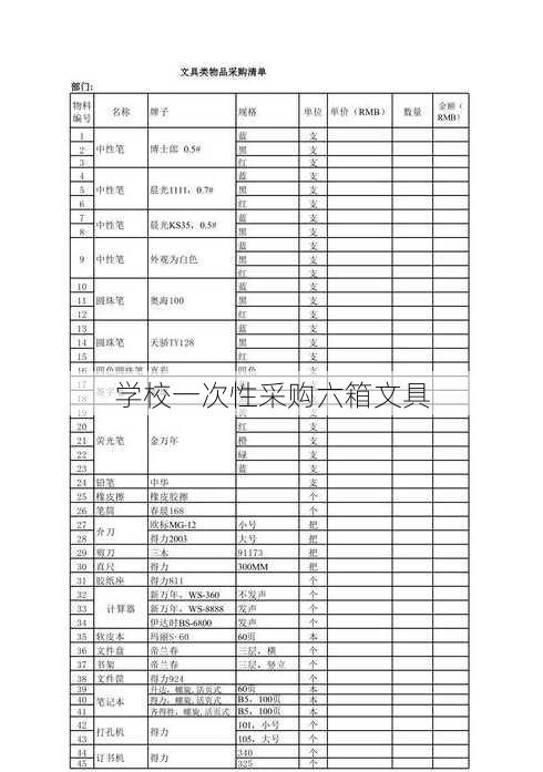 学校一次性采购六箱文具